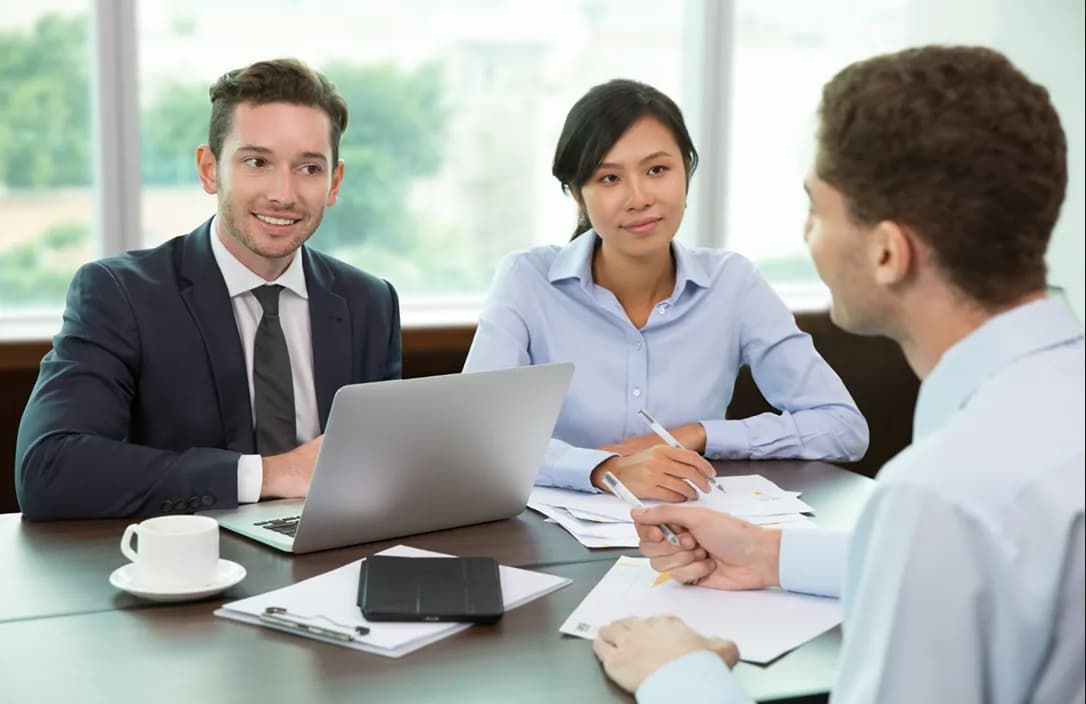 Business team reviewing documents